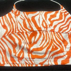 Orange and white zebra print crop top
